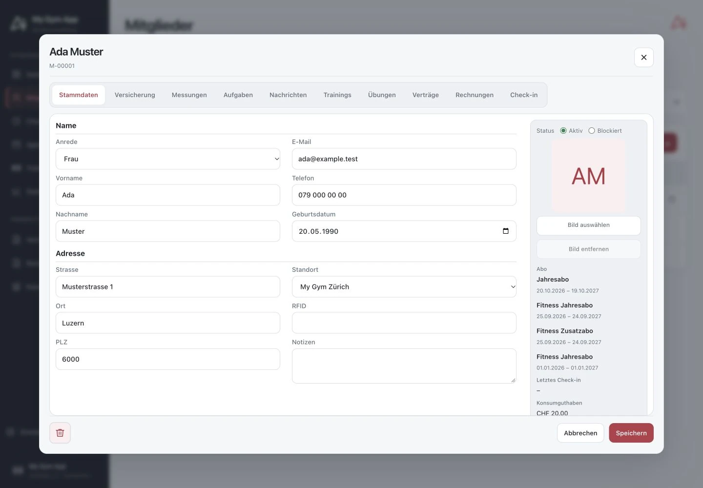 Mitgliederprofil der Studiosoftware als Ausgangspunkt der persönlichen Betreuung