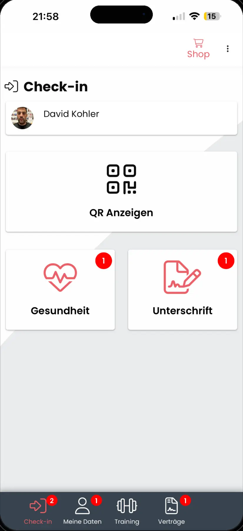 Check-in in the My Gym App customer app